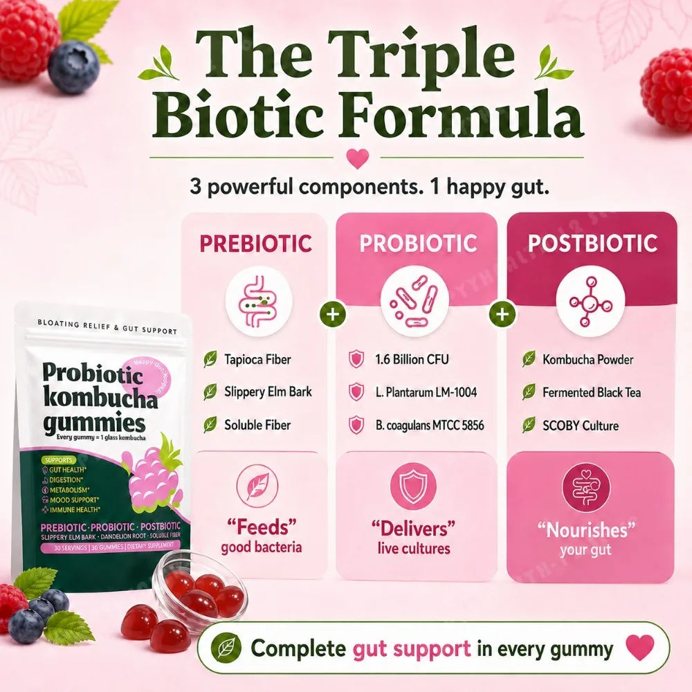 Probiotic Kombucha Gummies Every Gummy 1 Glass Kombucha Prebiotic Postbiotic Digestive Gut Health Vegan Berry Bliss 30 Gummies by S And B Enterprise