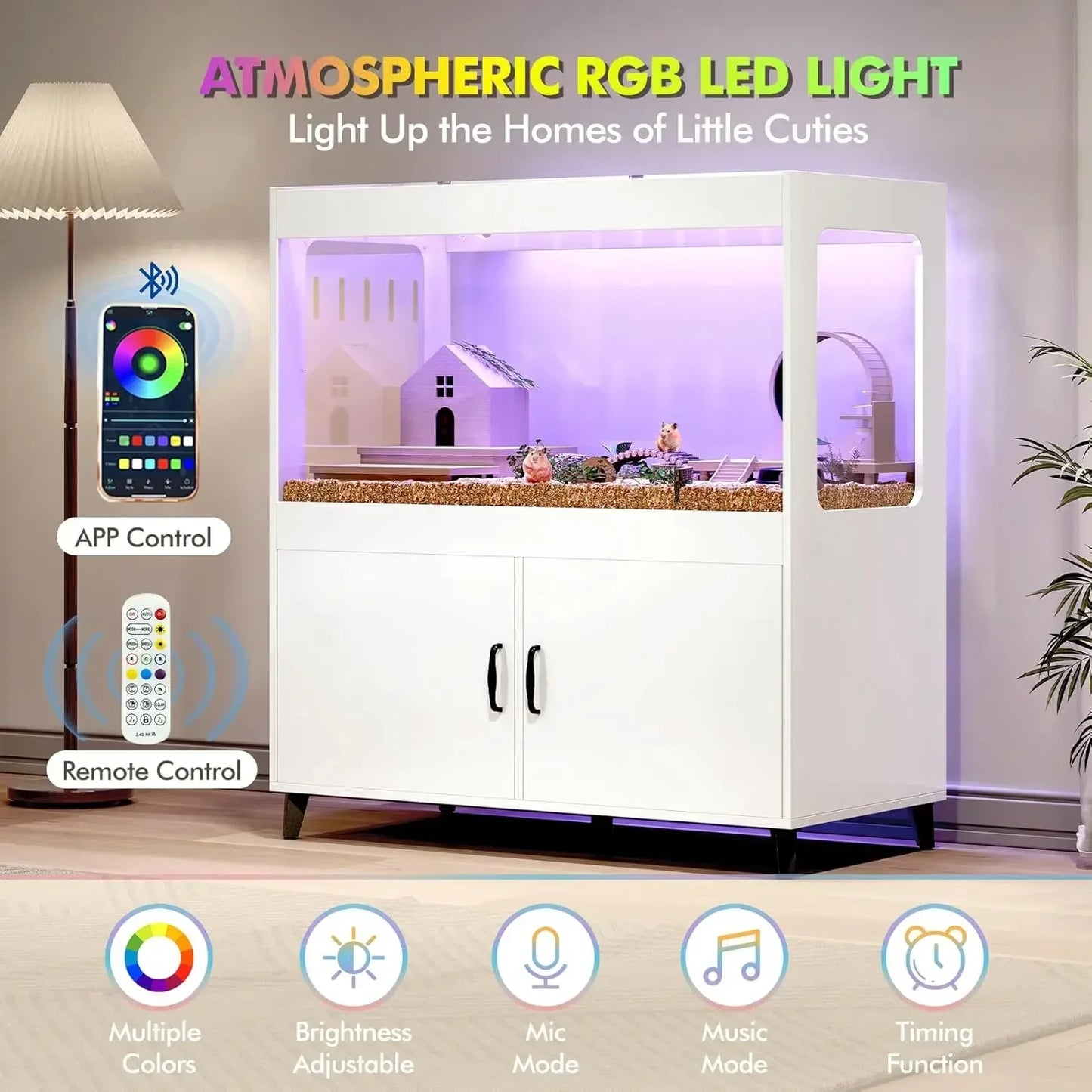 Hamster Cage Cabinet With Storage And LED Lighting