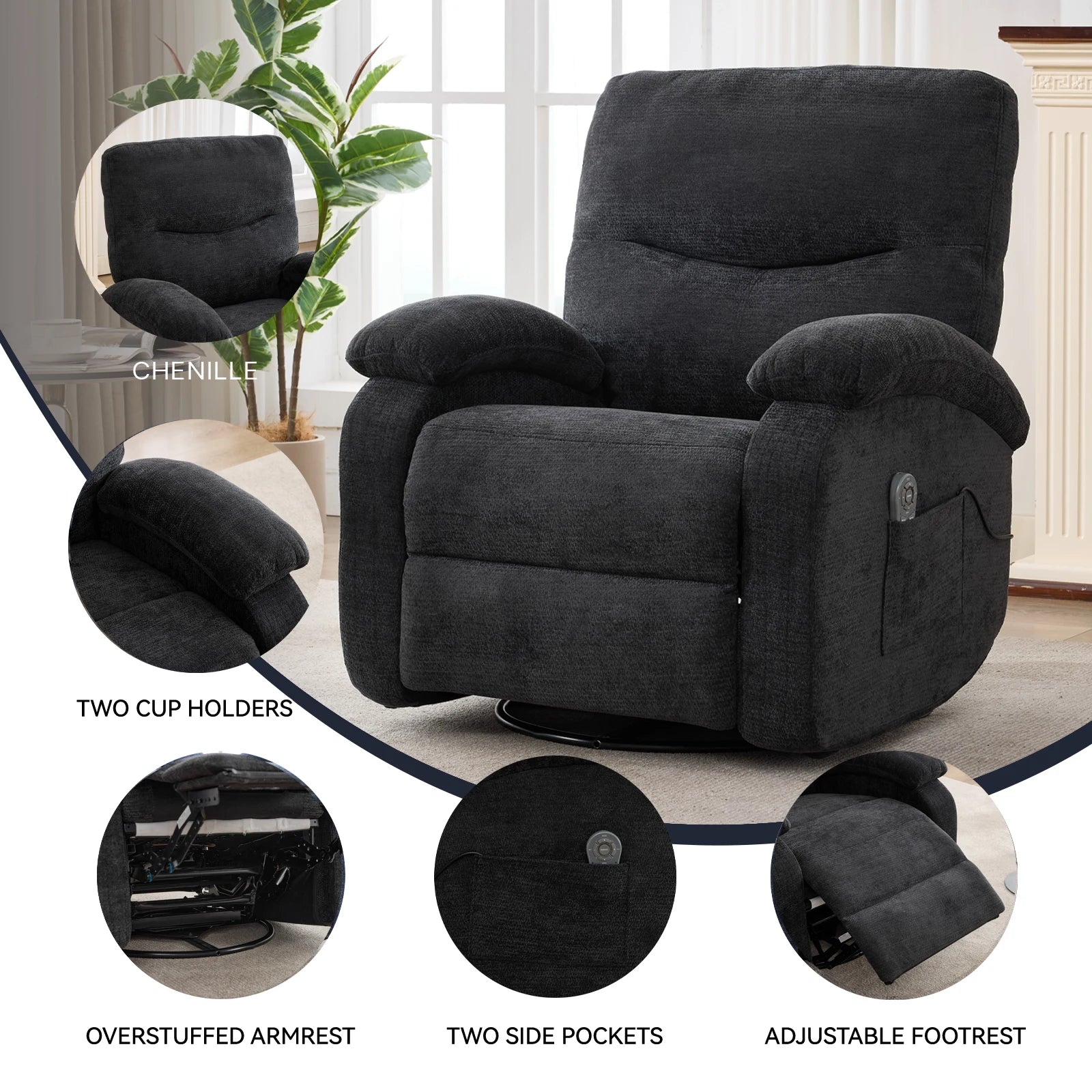 Power Lift Recliner Chair Massage Chair 360 Swivel Rocker Chair for Adults, 8 Vibrating Nodes by S And B Enterprise