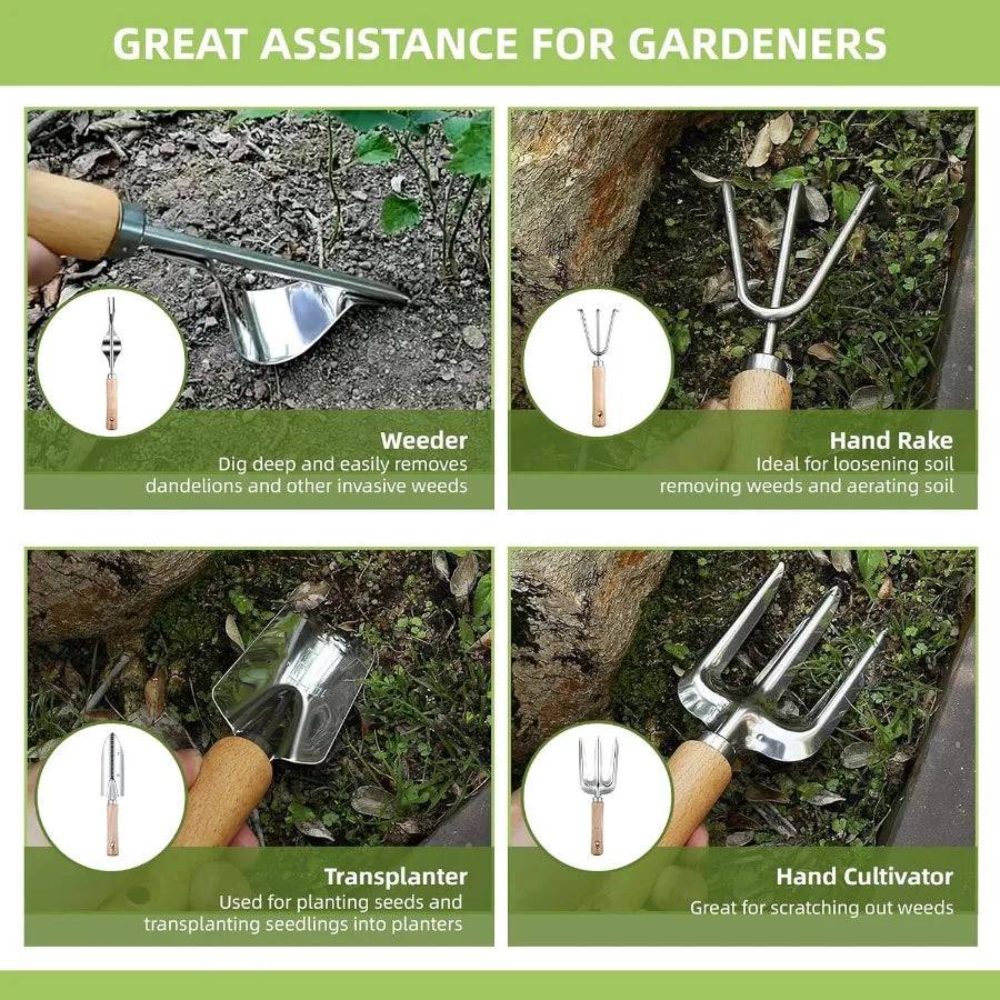 Heavy Duty Ergonomic Gardening Tool Set With Stainless Steel Blades