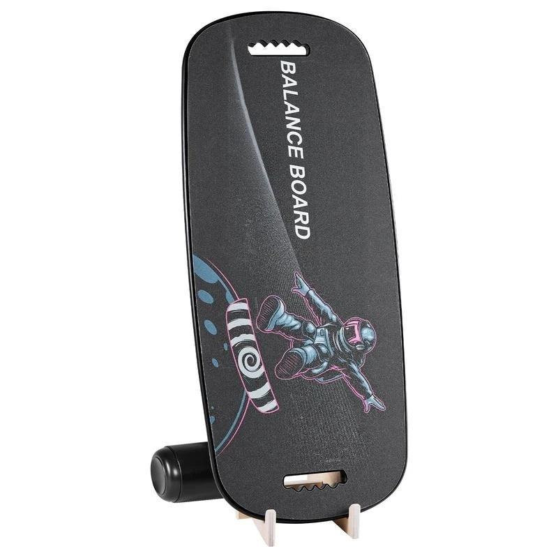 Balance Board 2-in-1 wobble trainer with black deck, storage rack, and roller