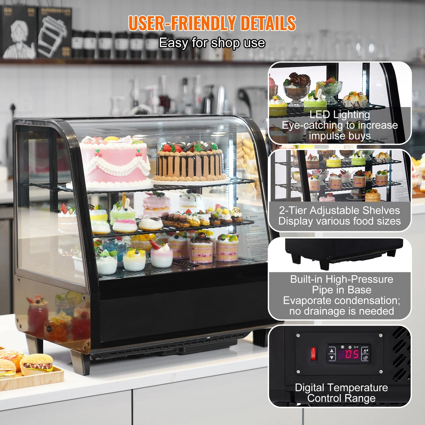 SucceBuy Countertop Refrigerated Display Case Pastry With LED Lighting