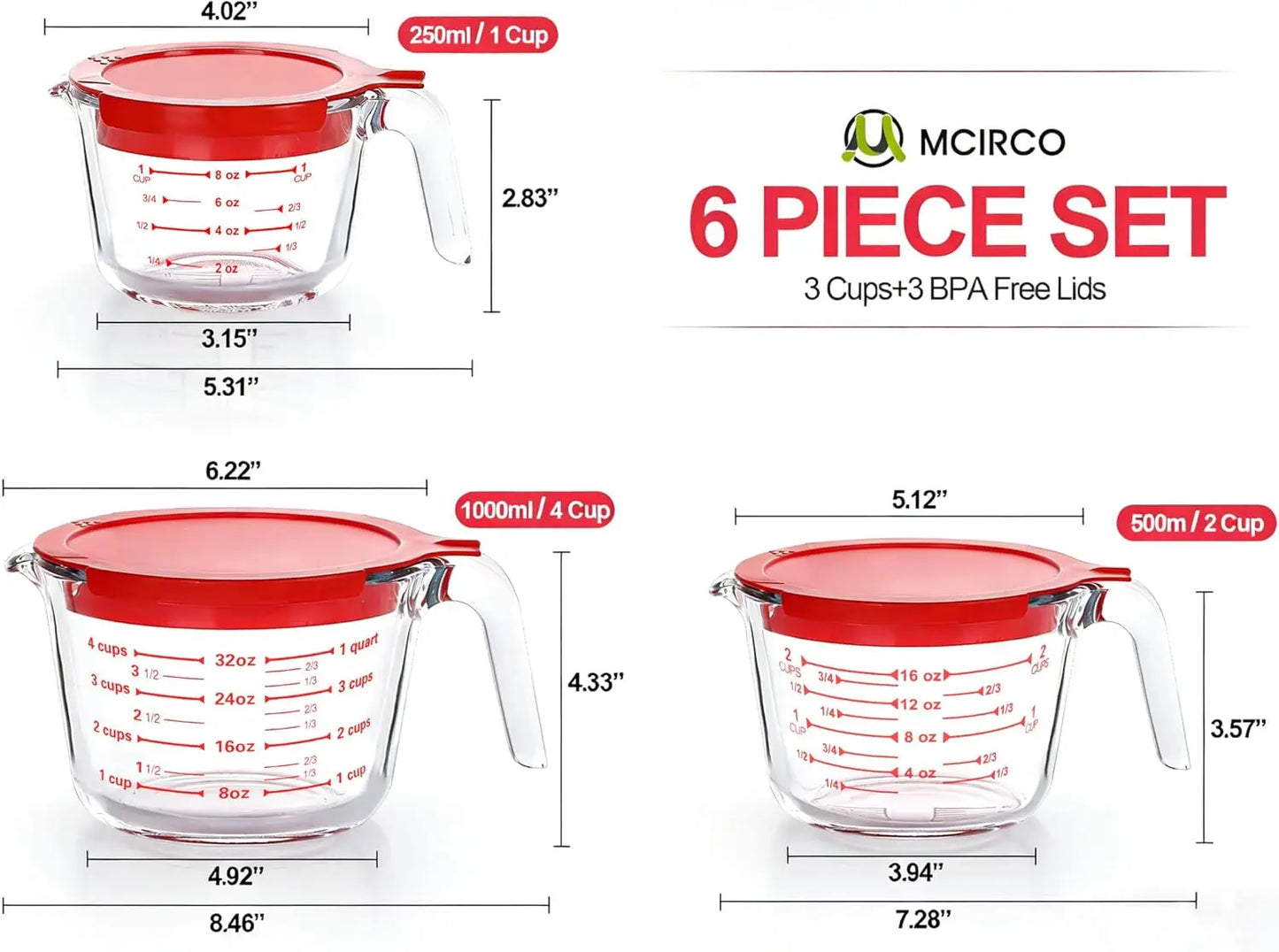 Glass Measuring Cups Set With Lids Borosilicate For Kitchen by S And B Enterprise
