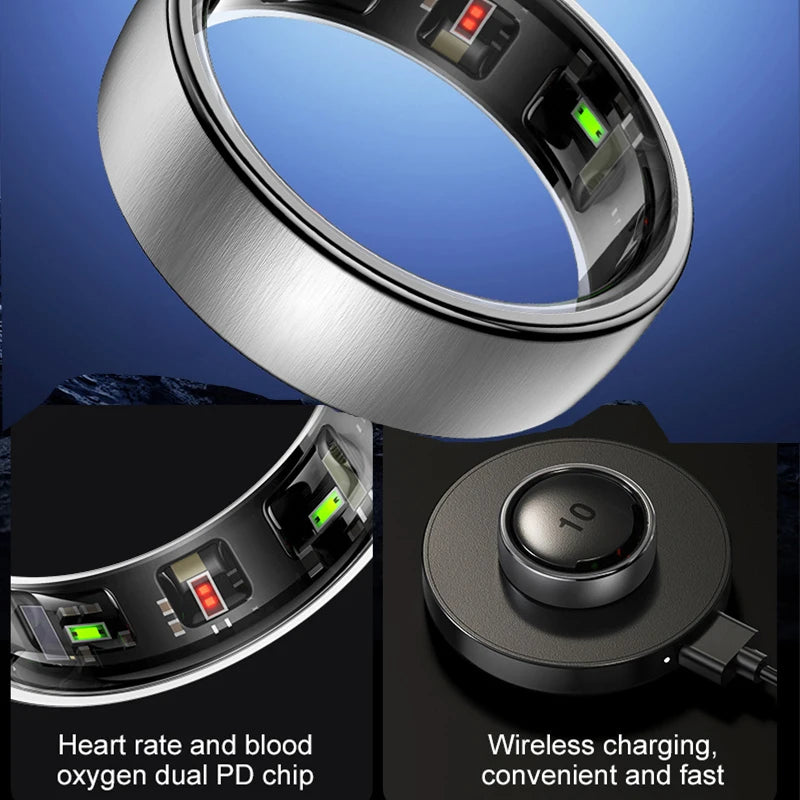 New R10 waterproof smart ring; health & sleep monitor with multi-sport modes and wireless charging