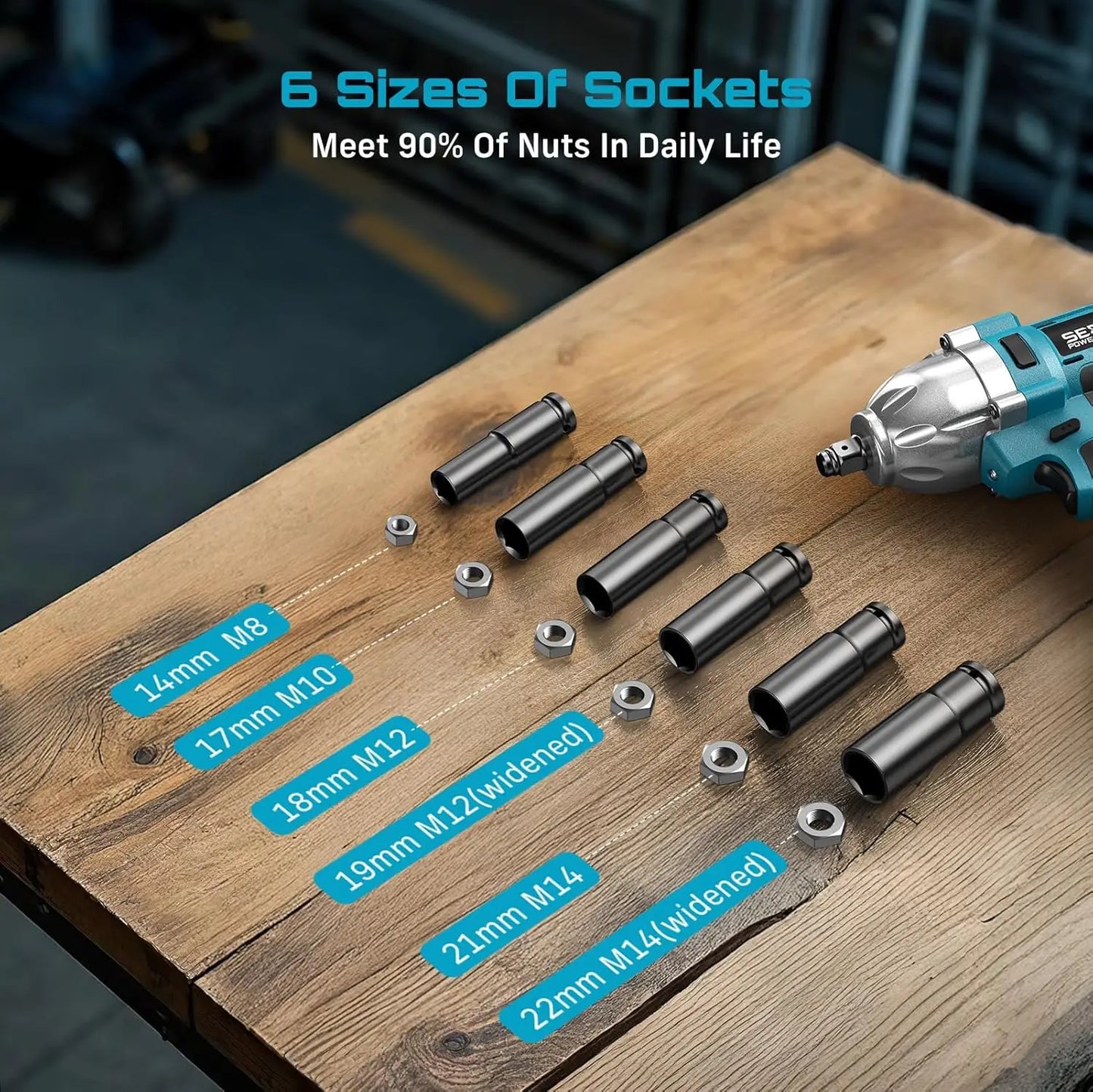 Seesii Impact Wrench 1200N.m 1/2 High Torque Electric Impact Driver Gun Cordless with 21V 2x4.0Ah Battery 6 Sockets Removal Tool by S And B Enterprise