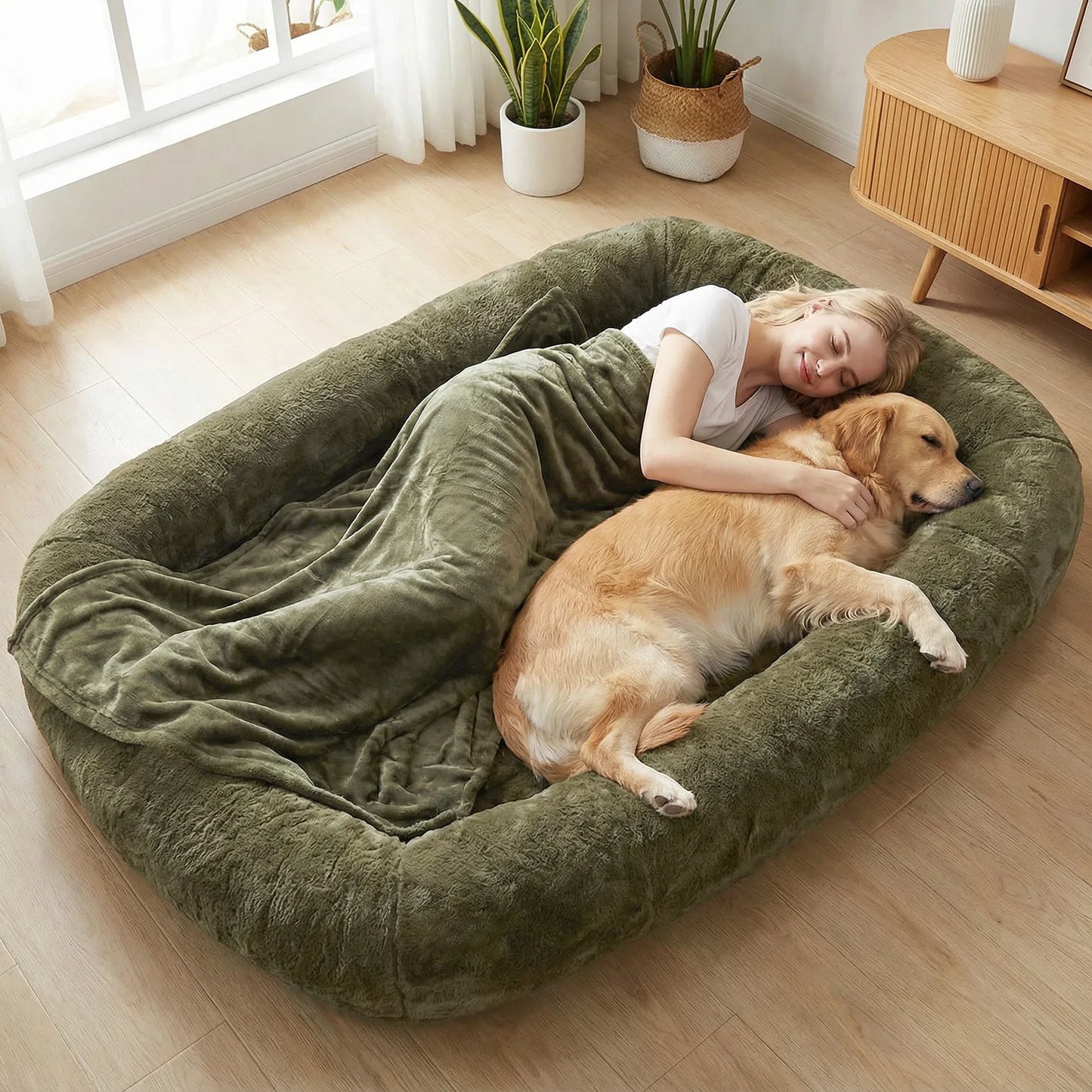 Plush Faux Fur Dog Bed With Blanket For Sleeping Comfort