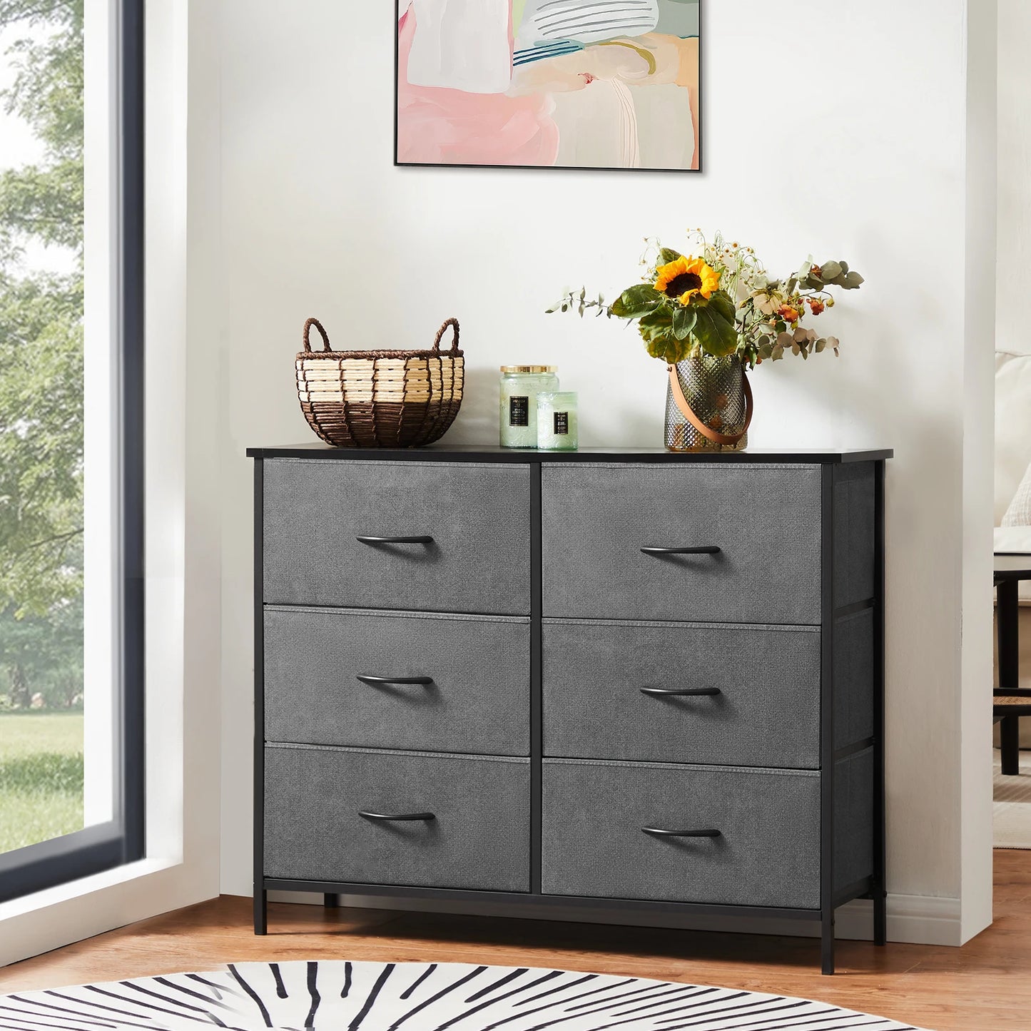 JHK Six Drawer Fabric Cabinet For Living Room Storage And Organization