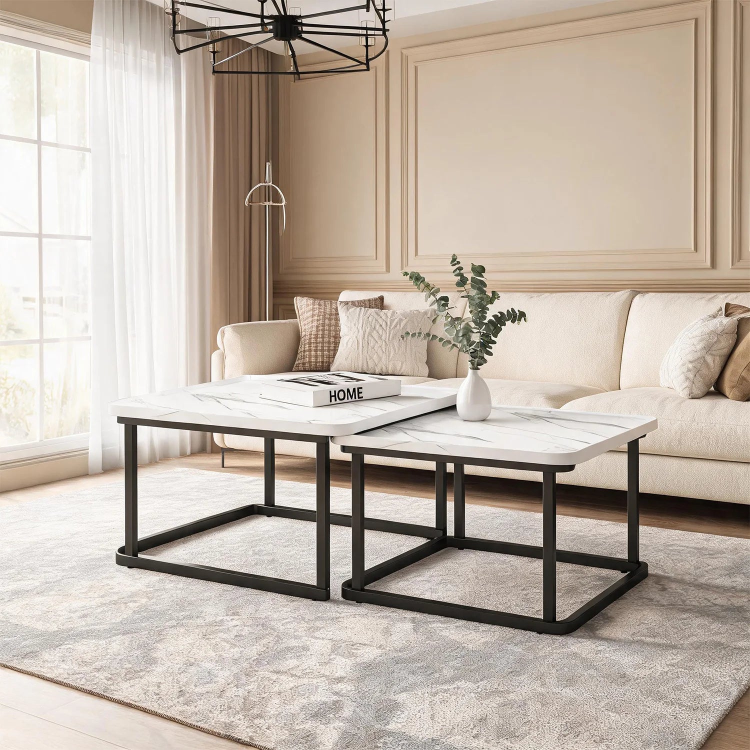 Square Nesting Coffee Tables Set Of 2, Space Saving Small End Table Set For Living Room Bedroom Balcony, Fluted Side Tables Set by S And B Enterprise