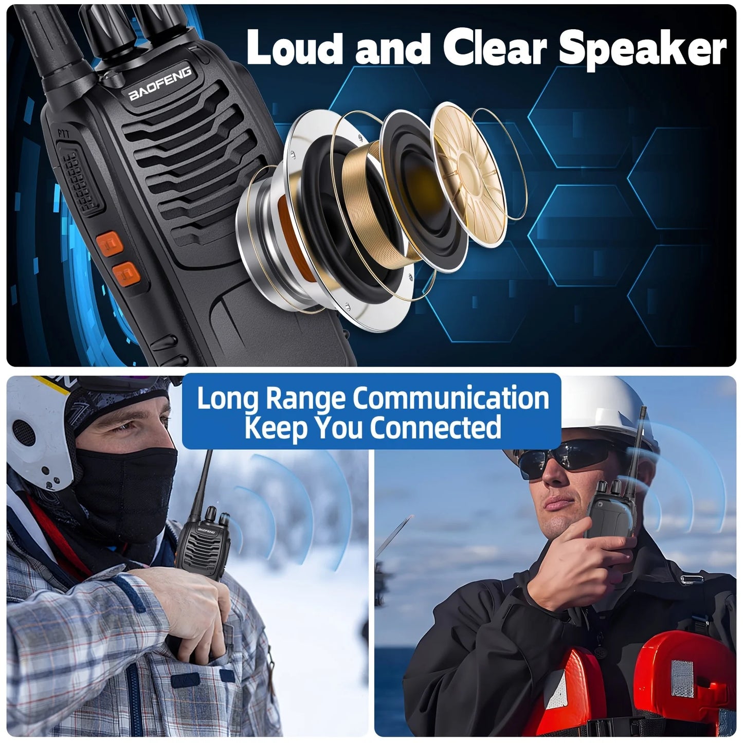 Baofeng Long Range Walkie Talkies for Adults with Earpieces, 16 Channel Rechargeable Handheld Two Way Radio Walky Talky with Flashlight VOX for Adventure Family Camping Hiking Skiing Cruise by S And B Enterprise