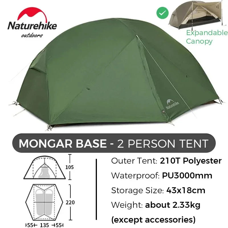Naturehike Mongar 2-person tent in green, 210T polyester with PU3000mm waterproof rating