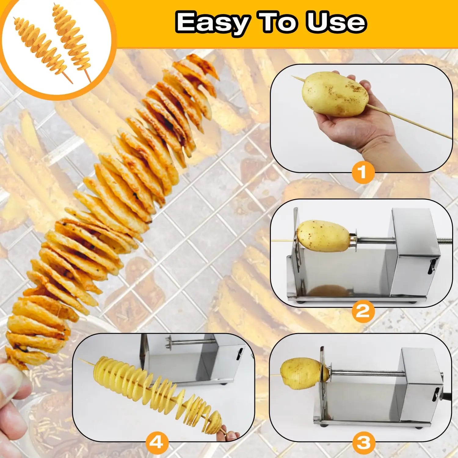 Tornado Potato Spiral Cutter,Manual Stainless Steel Twisted Potato Curly Fry Cutter for Potatoes Carrots Cucumbers by S And B Enterprise