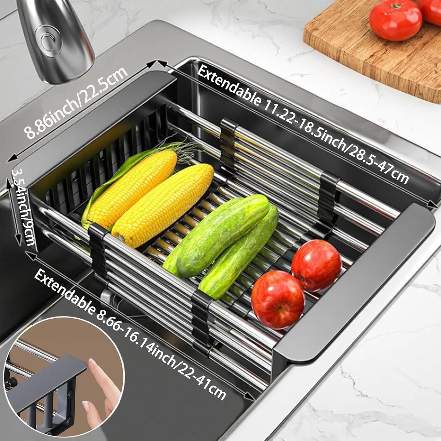Adjustable Stainless Steel Kitchen Sink Drain Basket Telescopic Dish Drying Rack Fruit Vegetable Drainer Tray Storage Organizer by S And B Enterprise