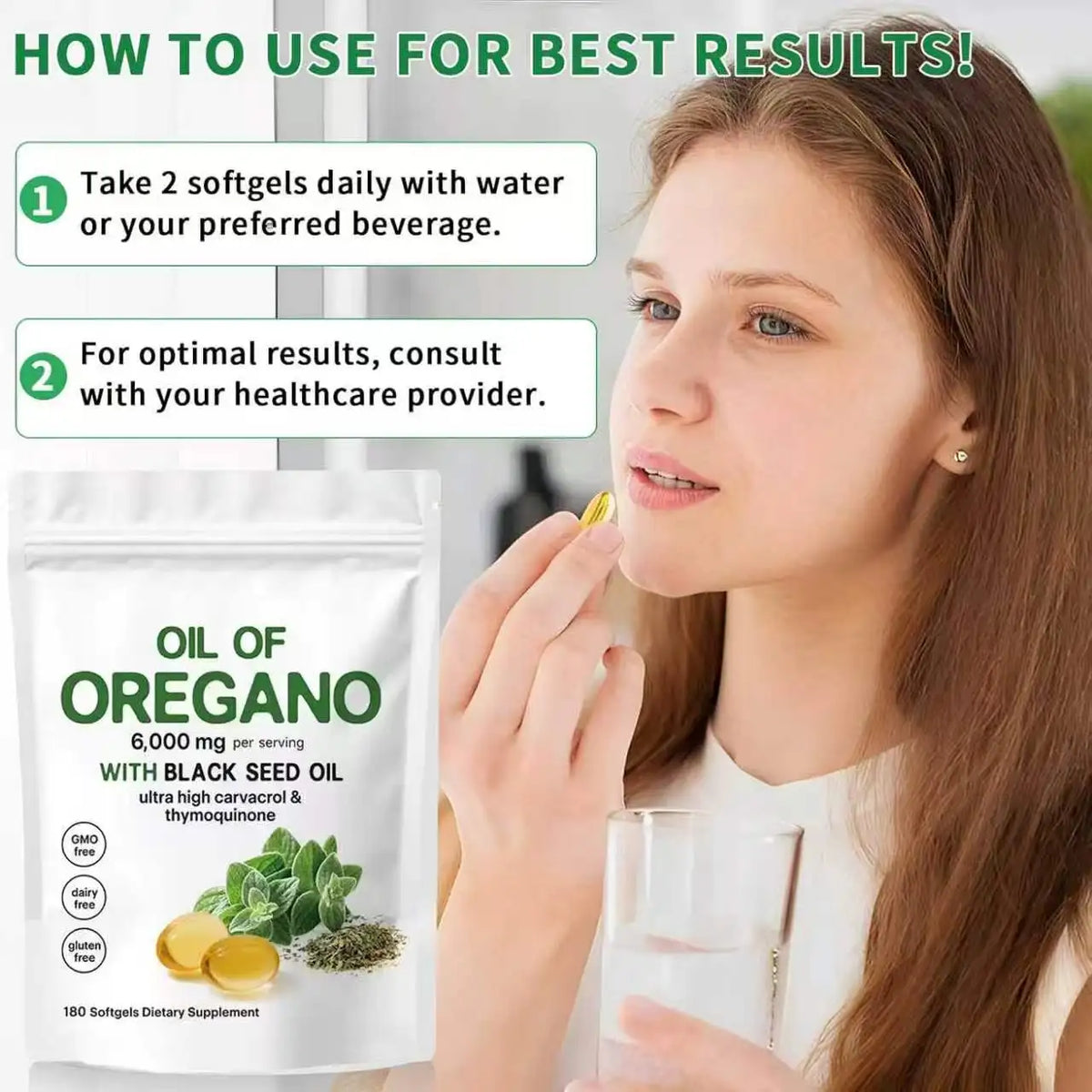 Oil Of Oregano Softgels with Black Seed Oil 6000mg - Premium Grade Oregano Oil Capsules for Immune & Digestive Support - Non-GMO