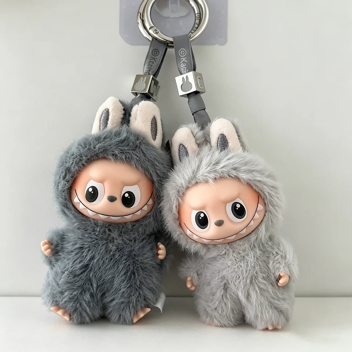 Labubu plush keychains, grey and light-grey fur, 2-pack by S And B Enterprise