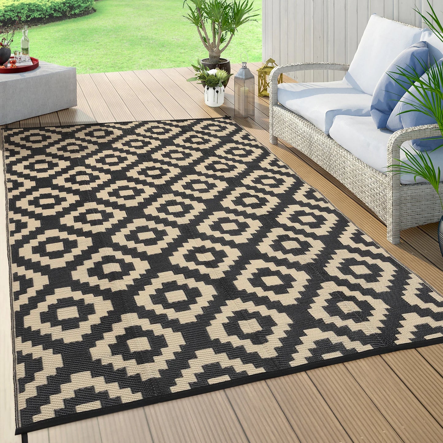 StudysetCN Outdoor Geometric Plastic Straw Rug Waterproof Patio Mat