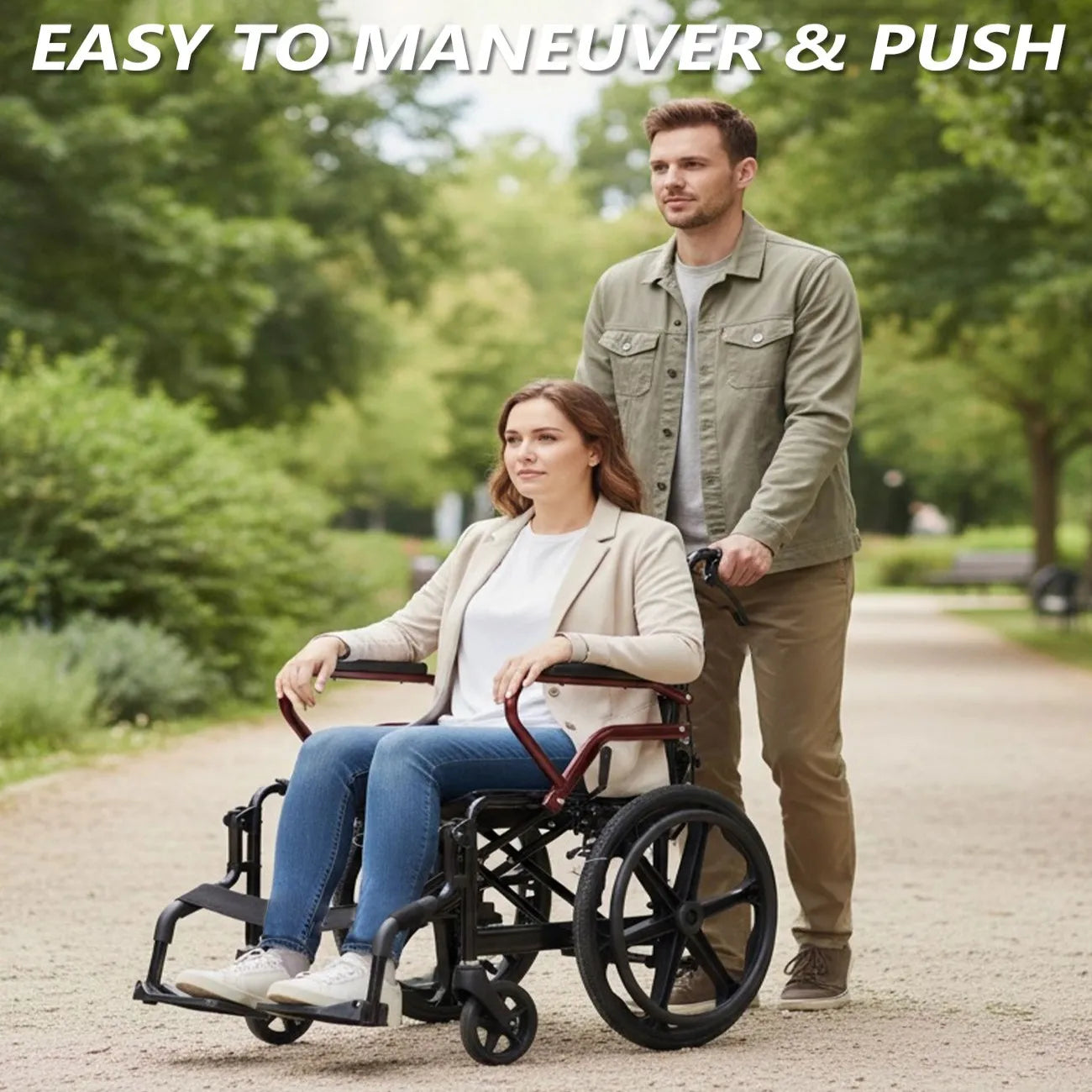 BROOBEY Lightweight Travel Wheelchair Foldable Hand Push