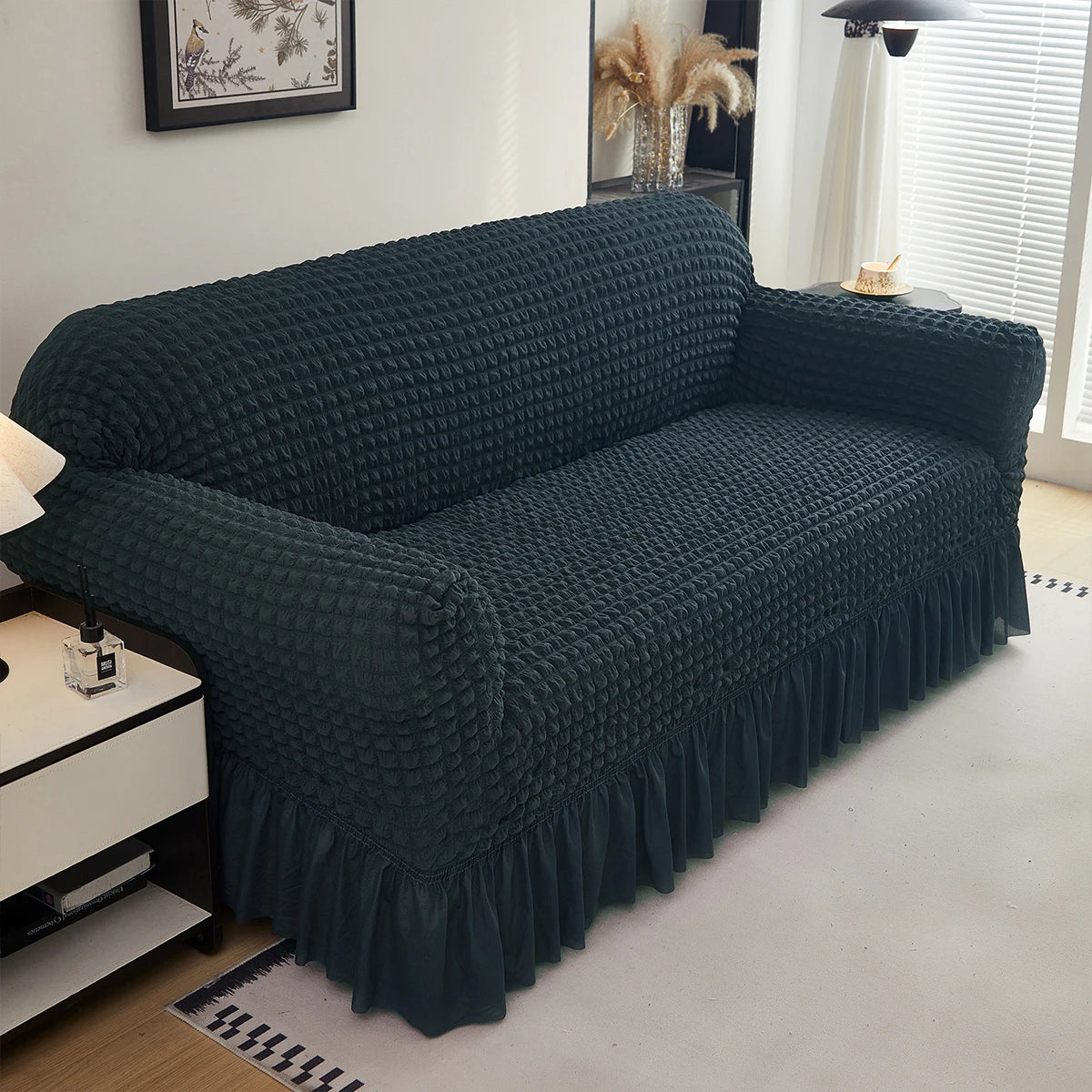 NONECN Seersucker Sofa Cover Stretch Slipcover Anti Dirt Living Room