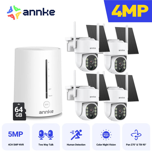 ANNKE 4MP Battery WiFi Security Camera System with 4 white cameras and base station