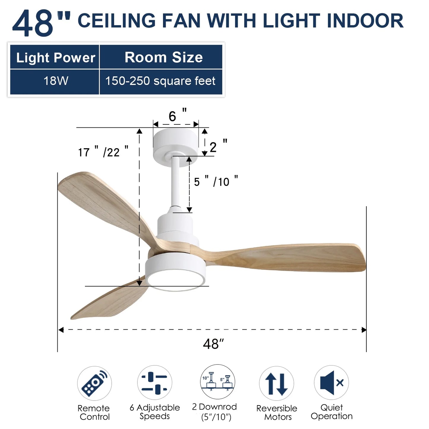 Sofucor Wood Ceiling Fan With LED Light Remote Control