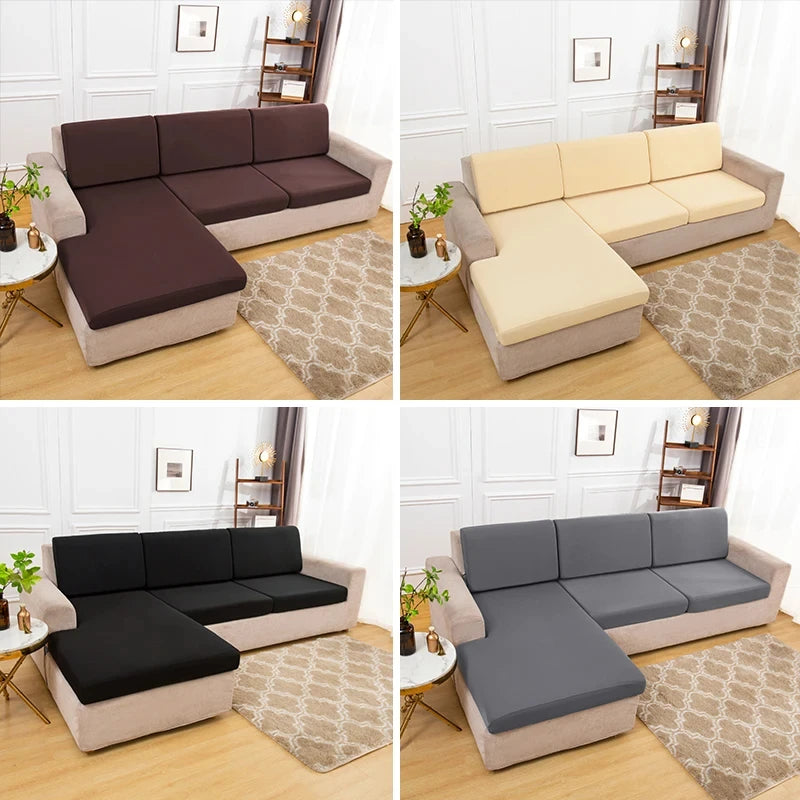 Waterproof sofa cushion covers by S And B Enterprise in brown, beige, black, gray (4-color set) for L-shaped sofa.