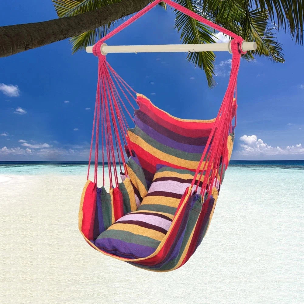 Outdoor Porch Patio Garden Chair Hanging Rope Swing Hammock Seat with 2 Pillows by S And B Enterprise