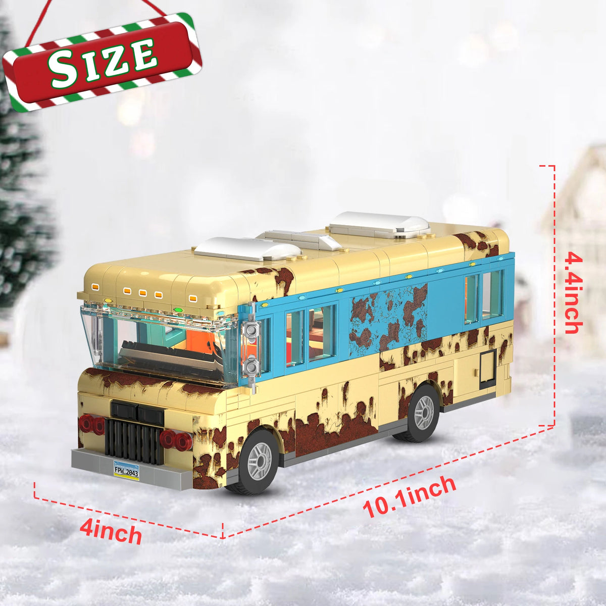 Christmas Cousin's RV building blocks set, tan and blue RV model for adults, snow village home decor