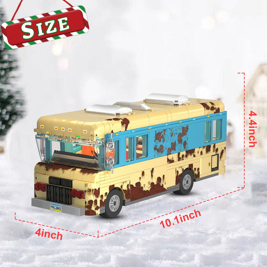 Christmas Cousin's RV building blocks set, tan and blue RV model for adults, snow village home decor
