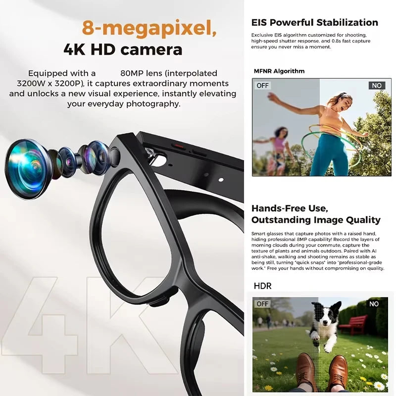 2026 New 32G Memory 800W 4K Camera Smart Glasses Men Photos&Videos 3600mAh Power Bank 120+Languages Translation AI Glasses Women by S And B Enterprise