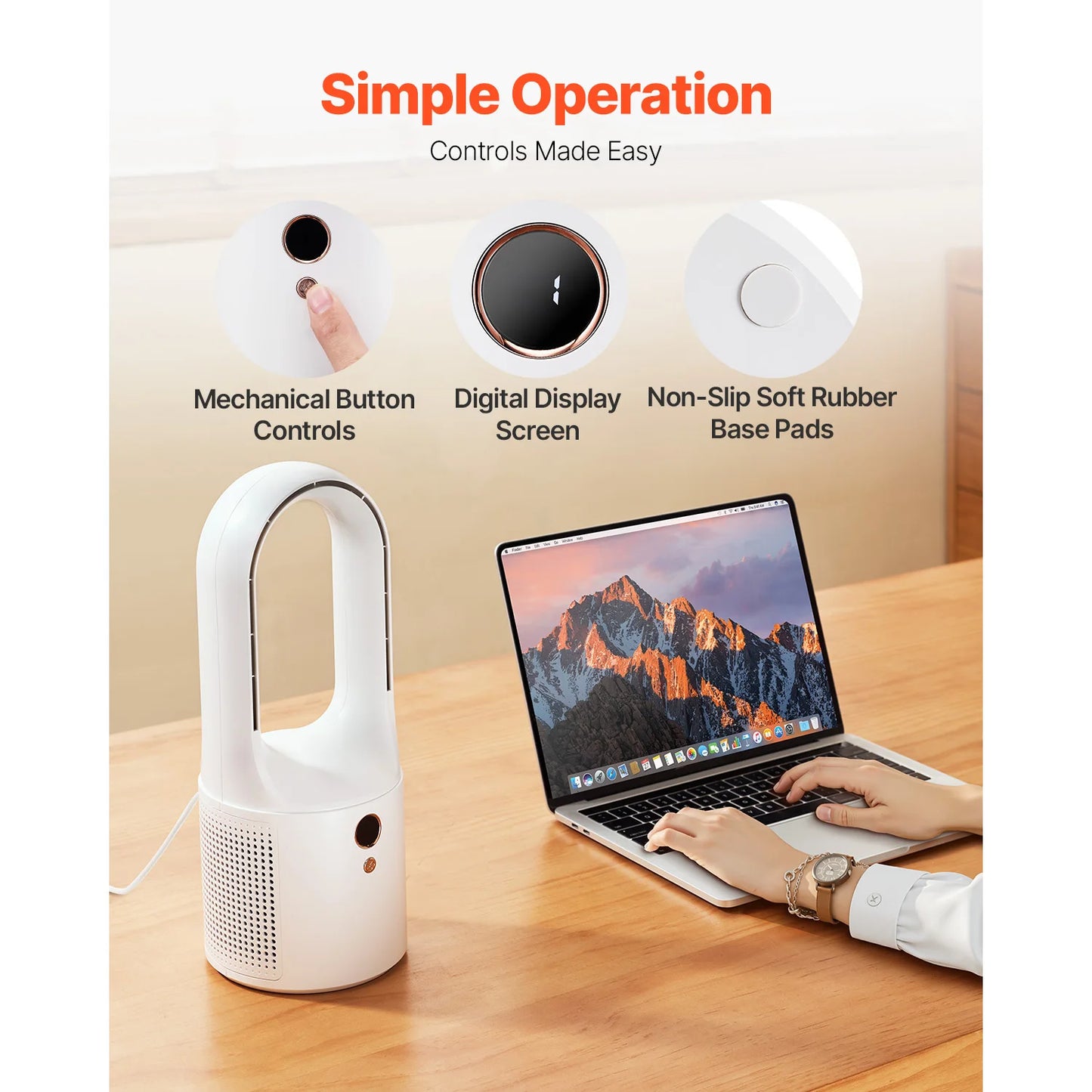 SucceBuy Bladeless Desk Fan 6 Speed USB Quiet Cooling