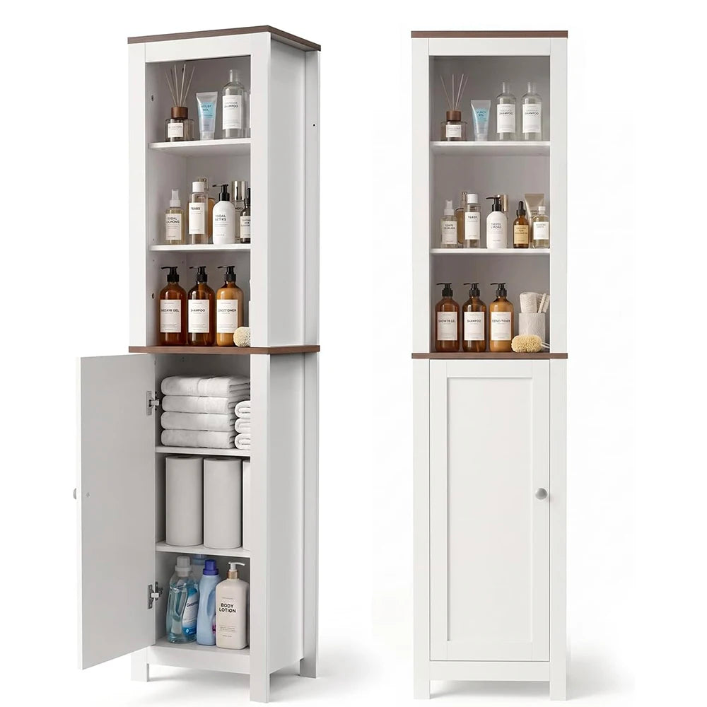 TinyNest Bathroom Storage Cabinet, 66.1 inch Tall Wood Floor Narrow Cabinet with Adjustable Shelves & Doors & Anti-Tip Design, Freestanding Toilet Closet Organizer for Bedroom, Living Room, Entryway, Kitchen by S And B Enterprise