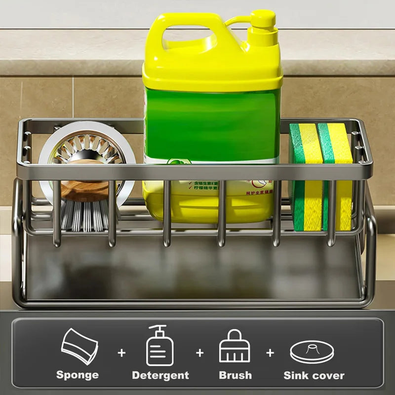 Kitchen Sink Organizer Carbon Steel with Tilted Water Tray Storage Rack for Sponge Brush 23×9×10cm by S And B Enterprise