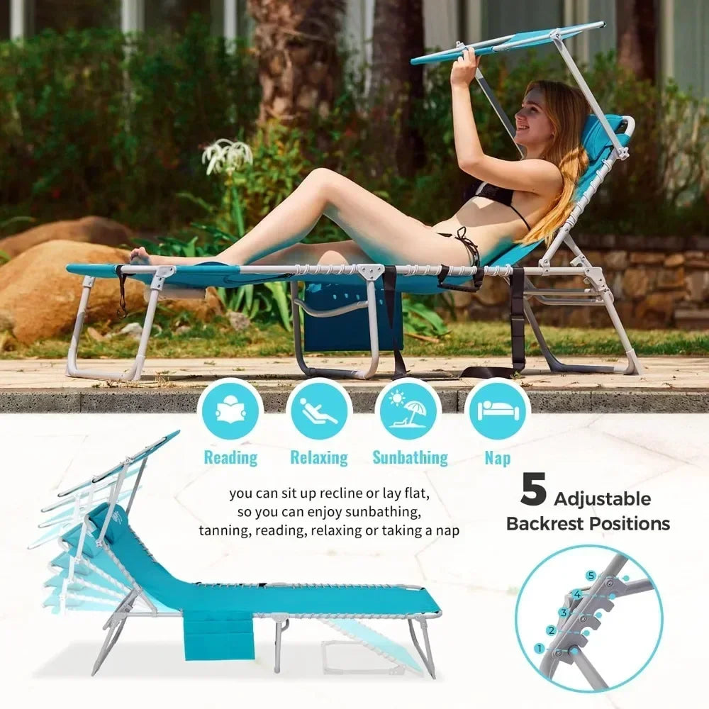 Three In One Tanning Chair With Face Hole Canopy Heavy Duty Folding Lounger