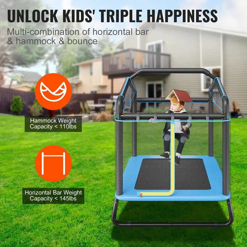 6FT kids trampoline with safety enclosure net, blue padded frame for indoor/outdoor use by S And B Enterprise