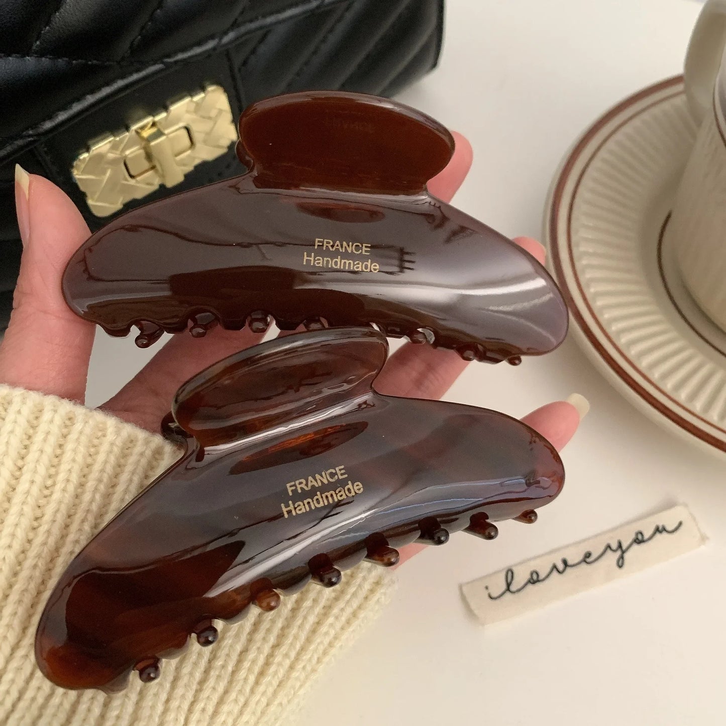 French Floral Hair Claw Temperament Caramel Shark Hair Clip Claw Large Polka Dot Grab Hair Accessory for Women by S And B Enterprise