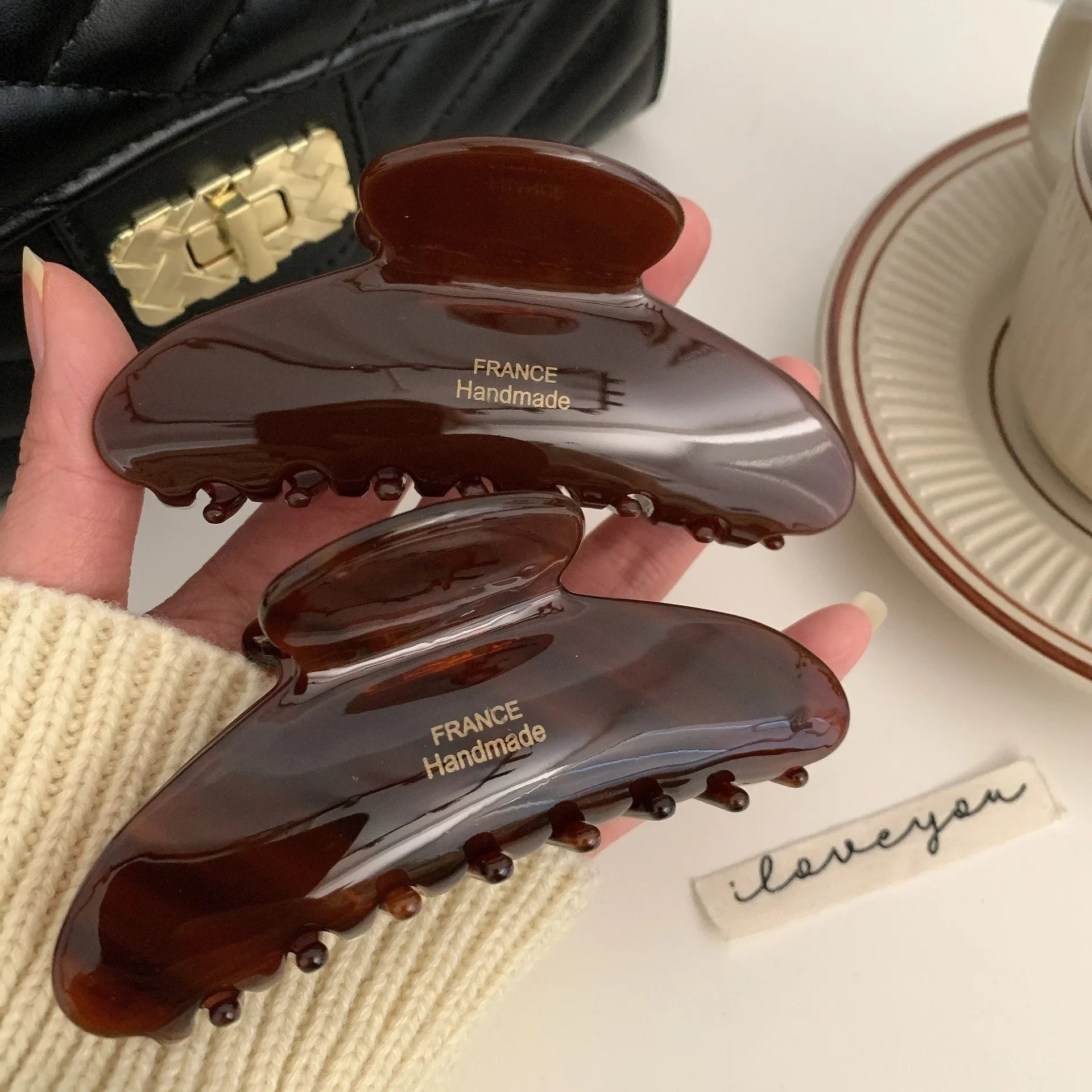 French Floral Hair Claw Temperament Caramel Shark Hair Clip Claw Large Polka Dot Grab Hair Accessory for Women by S And B Enterprise