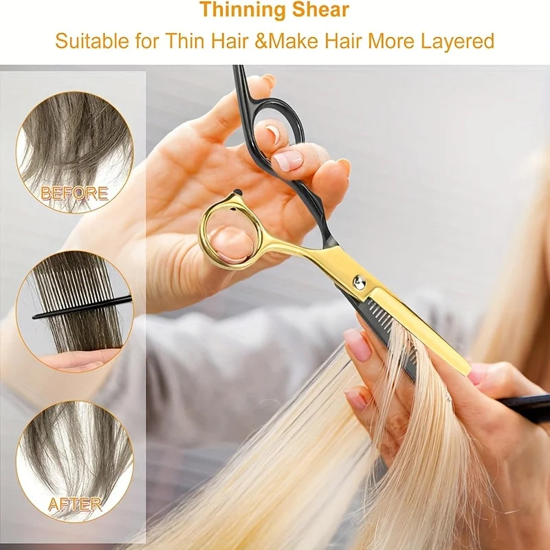 Stainless steel hair cutting scissors set by S And B Enterprise, gold-tone thinning shears with combs