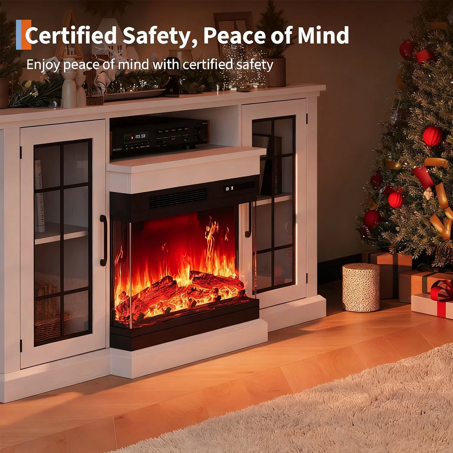 Adoolla Farmhouse Electric Fireplace TV Stand With Storage