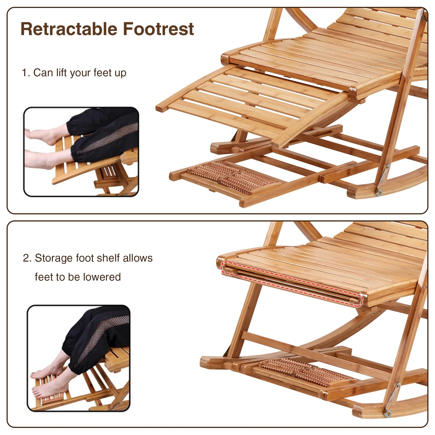 Heavy Duty Folding Rocking Chair Bamboo Indoor Outdoor Lounger by S And B Enterprise