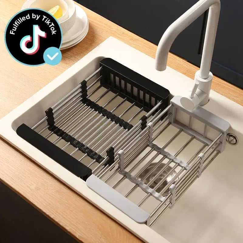 Adjustable stainless steel dish drying rack over sink by S And B Enterprise with retractable arms
