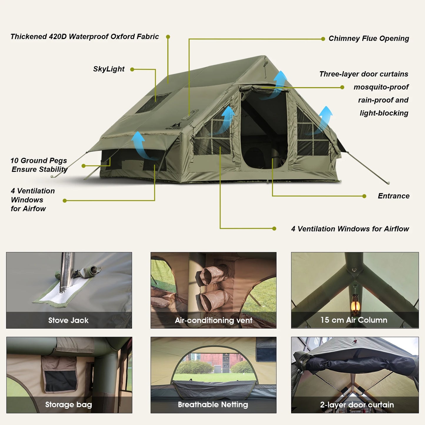 SENLEETO Waterproof Windproof Inflatable Camping Tent Four Season Glamping