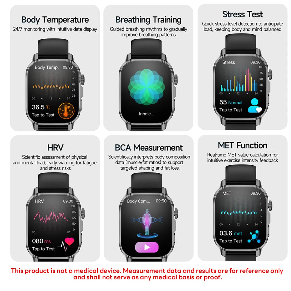 Uric Acid Lipid Health Smartwatch With ECG PPG Bluetooth Call