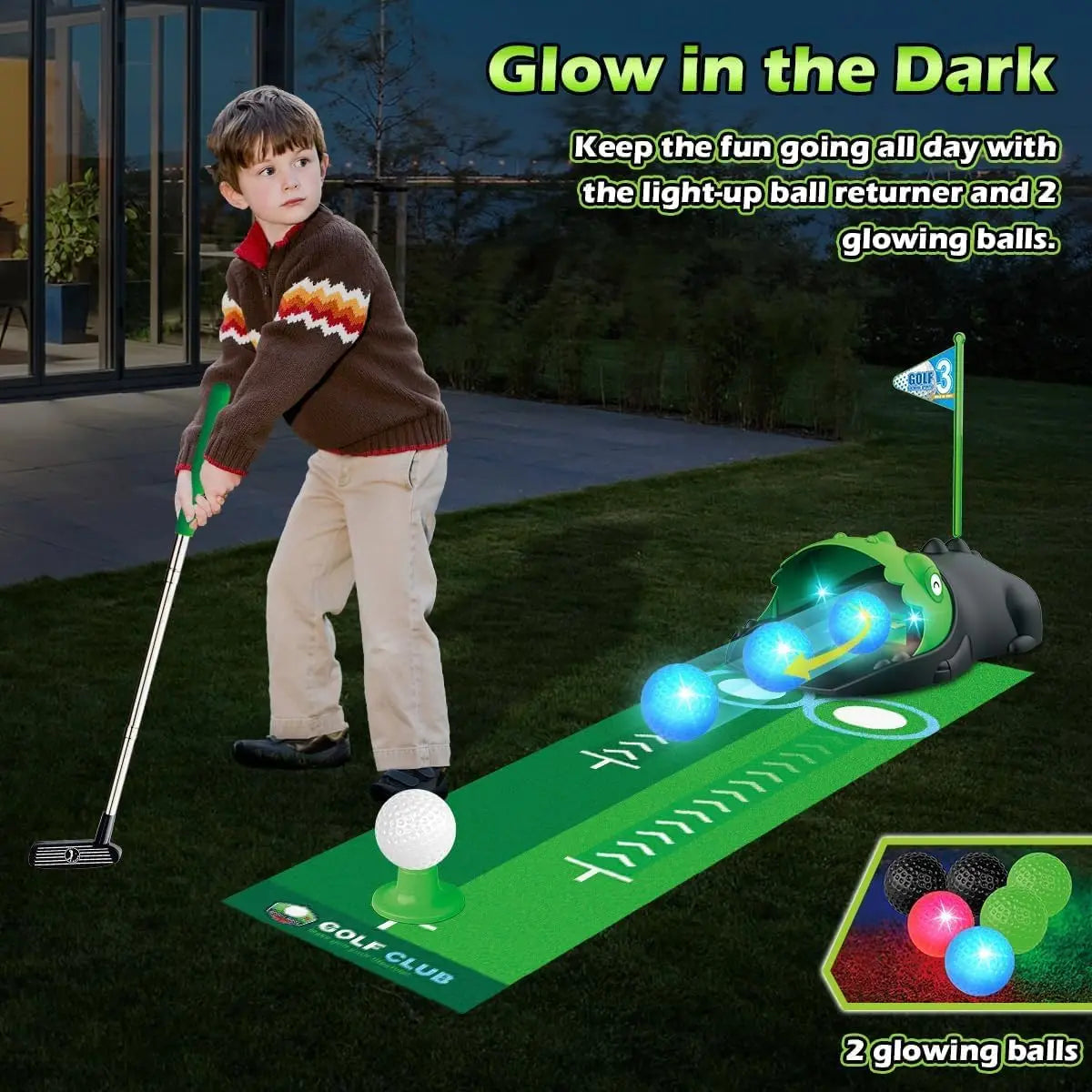 VATOS Kids Toy Golf Set Auto Return Night Light Balls