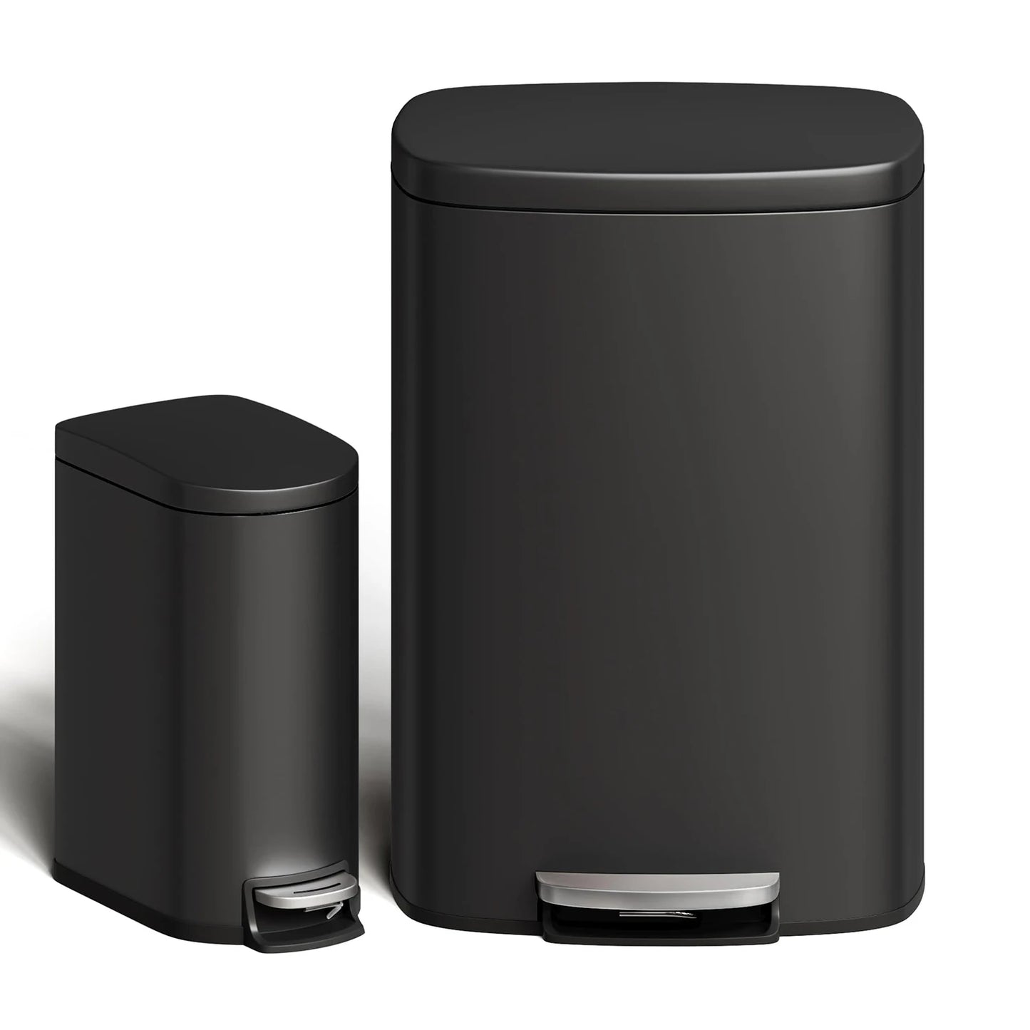 Twister Stainless Steel Step-On Trash Can Duo For Kitchen Bathroom