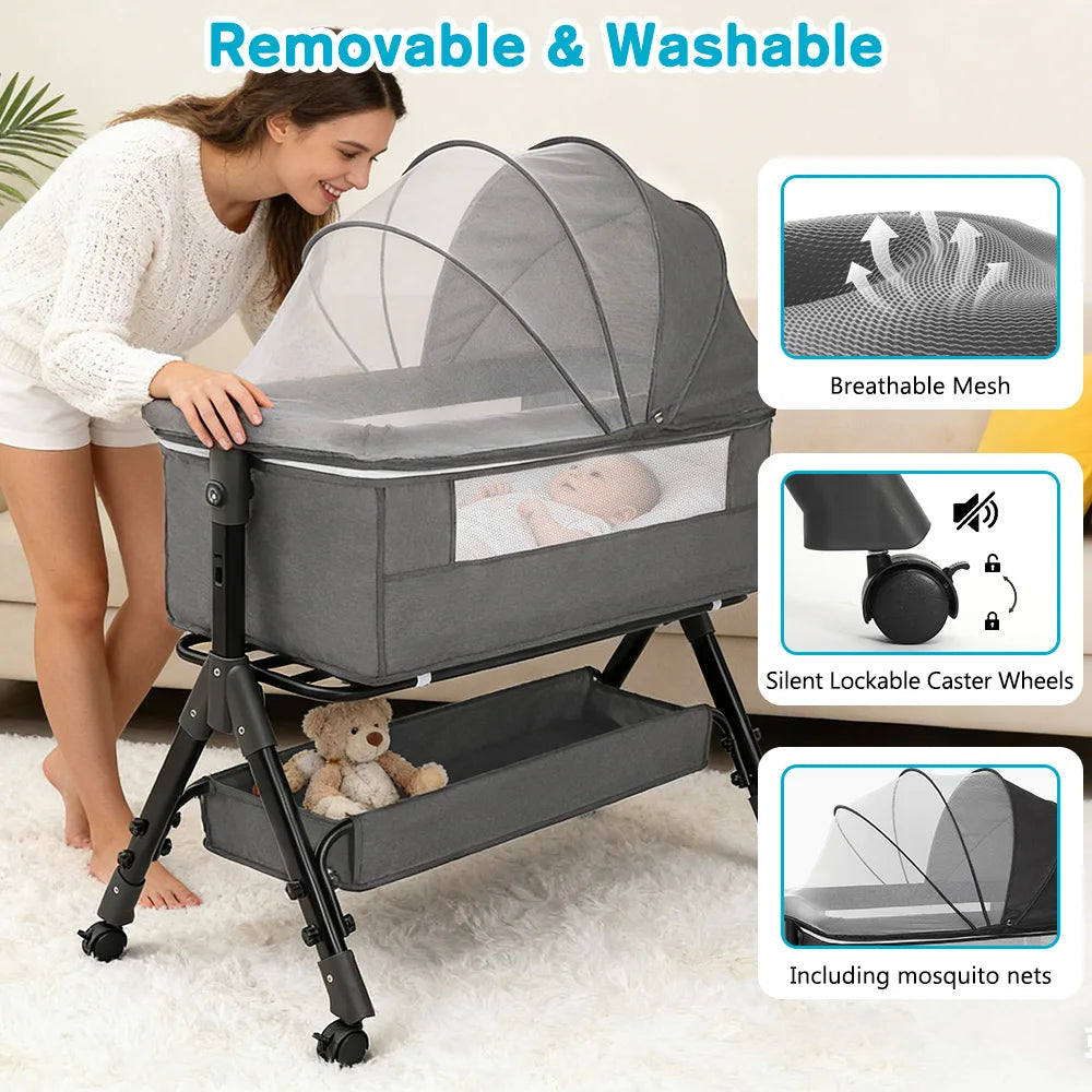 Portable Baby Bassinet Bedside Sleeper With 360 Degree Mesh Window by S And B Enterprise