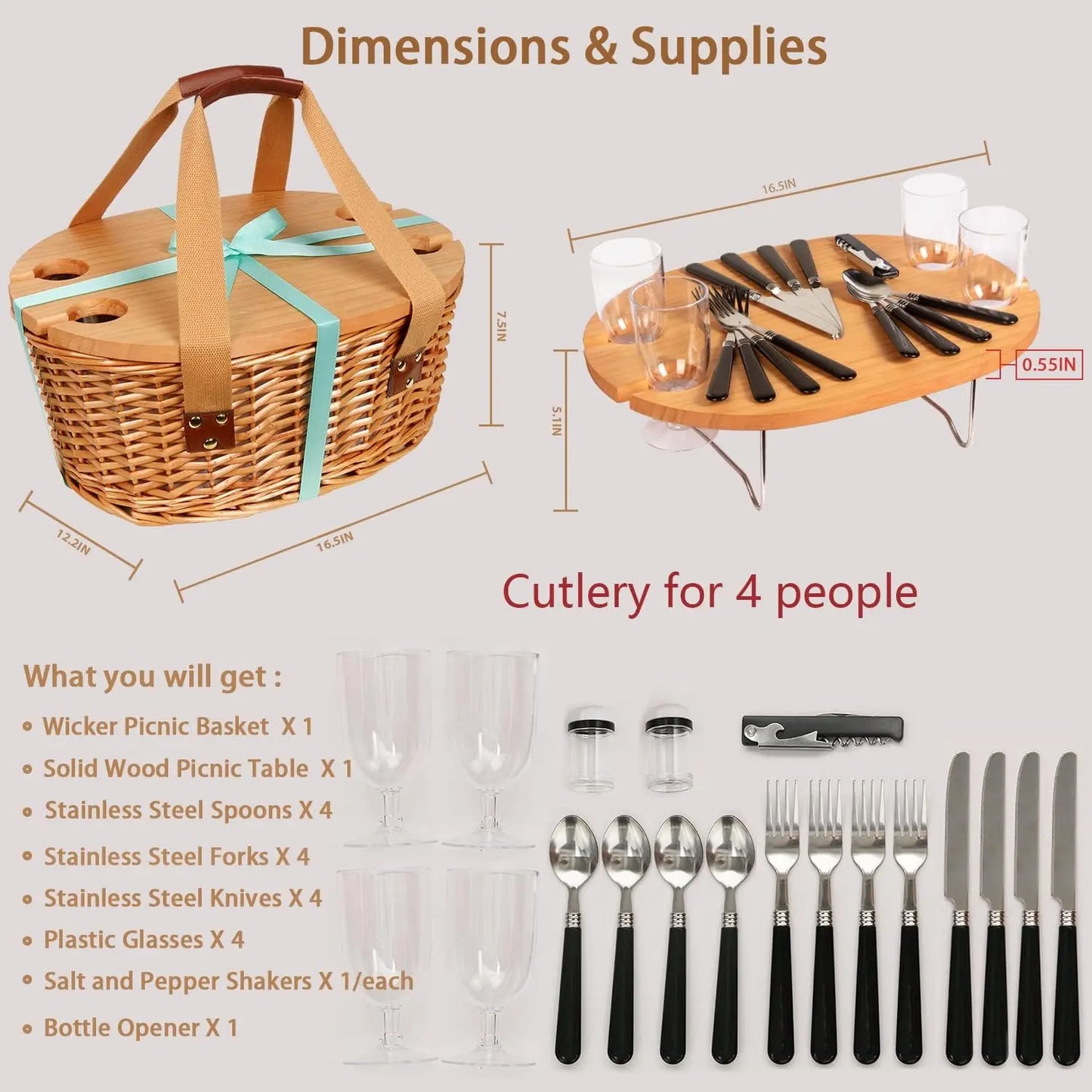 YTYIN Wicker Picnic Basket Set For Four With Insulated Cooler by S And B Enterprise