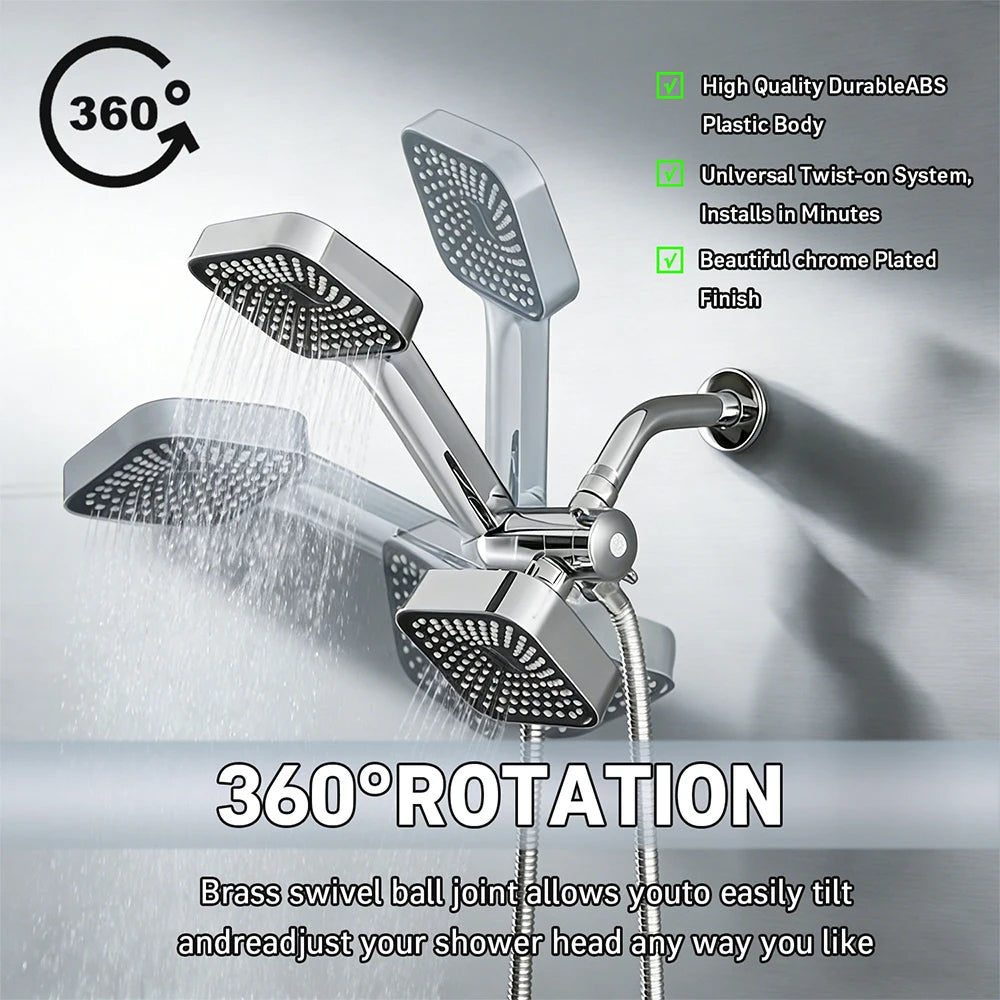 Shower set by S And B Enterprise: 3 square heads, handheld, chrome ABS, wall-mounted, long hose, 360° rotation