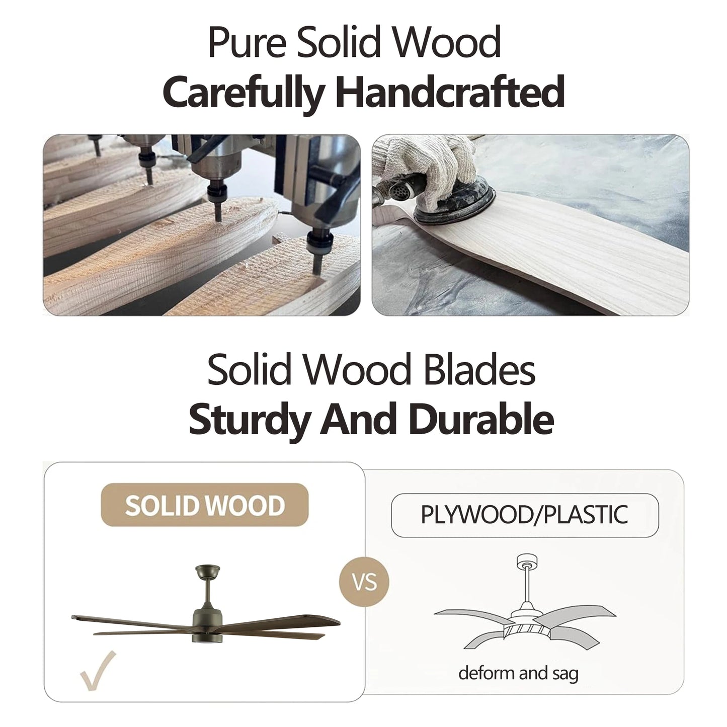 ARLGSITE Modern Wood Grain Ceiling Fan With Light Remote