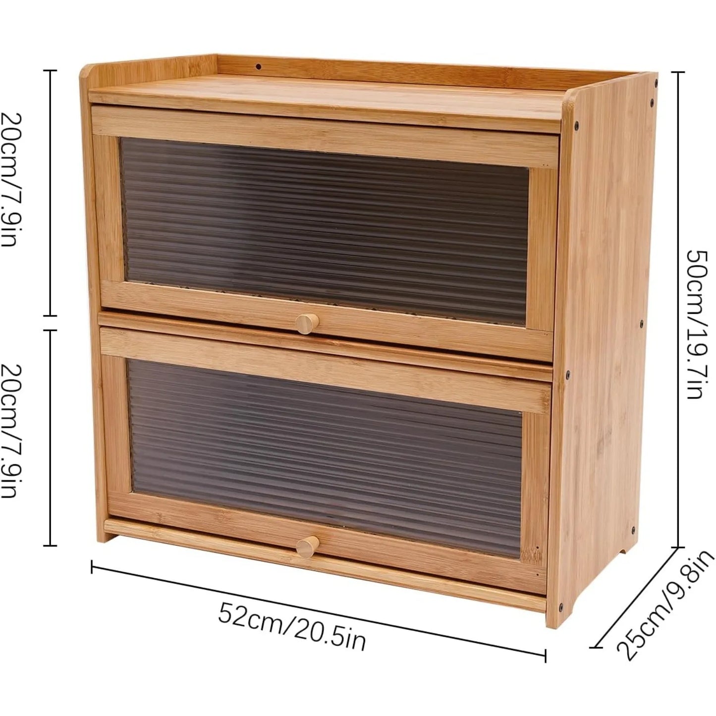 2-Tier Bamboo Kitchen Storage Cabinet With Clear Acrylic Sliding Doors