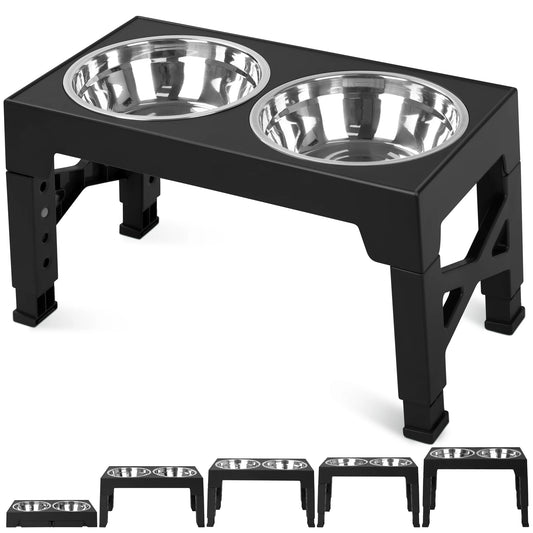 Elevated Dog Bowl Stand With Adjustable Heights And Stainless Steel Bowls by S And B Enterprise