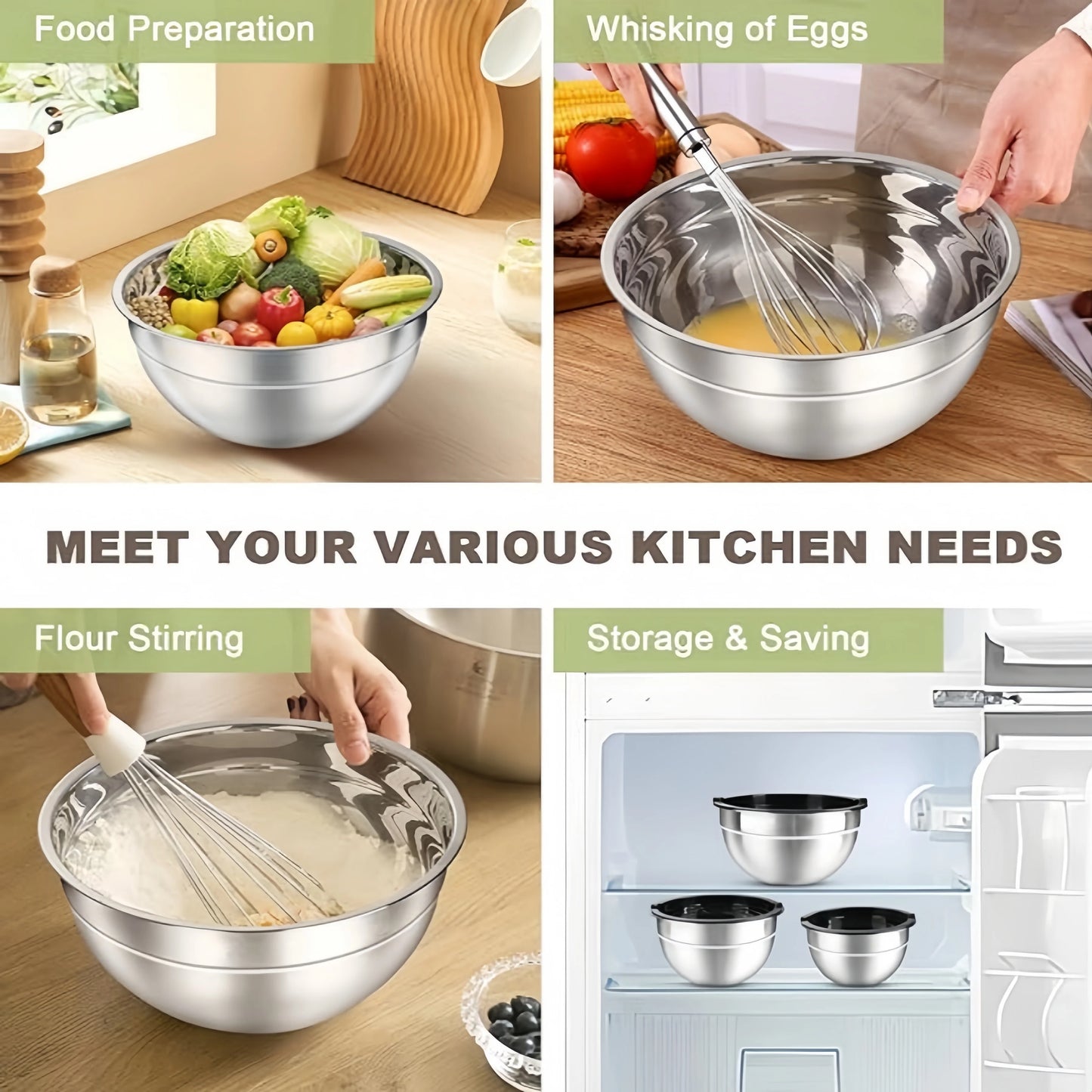 7PC Food Grade Stainless Steel Mixing Bowls Set,Kitchen Bowl, Salad Bowl, Metal Mixing Bowl,Nesting Stackable Deep Basin with Sealed Lid,BPA Free Dishwasher Safe for Cooking Prep,Fruit Washing, Marinating, Salad Making,Food S by S And B Enterprise